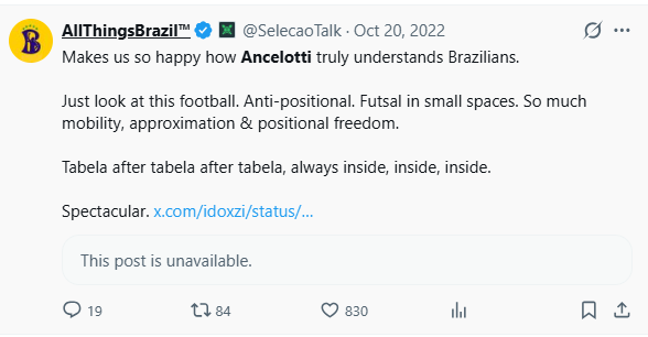 omran_ibrahim1's tweet photo. @SelecaoTalk What you said is what you got.

Years of arguing that Ancelotti is a great manager and he is misunderstood because he doesn't play JDP, and trying to convince people that he is an elite relationist, when he is in fact a nothingist.

You had to see him coach your team to see that. https://t.co/Xf50PLqM5Q