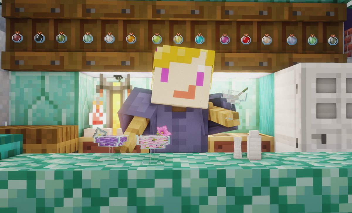 purpur_siter's tweet photo. いらっしゃい！リトルBarだよ！  リトルさん(@littlefactory13)のBarにバーテンダーを作ったよ！ #Minecraft #夜空の夏 https://t.co/YvT2FGCrkZ
