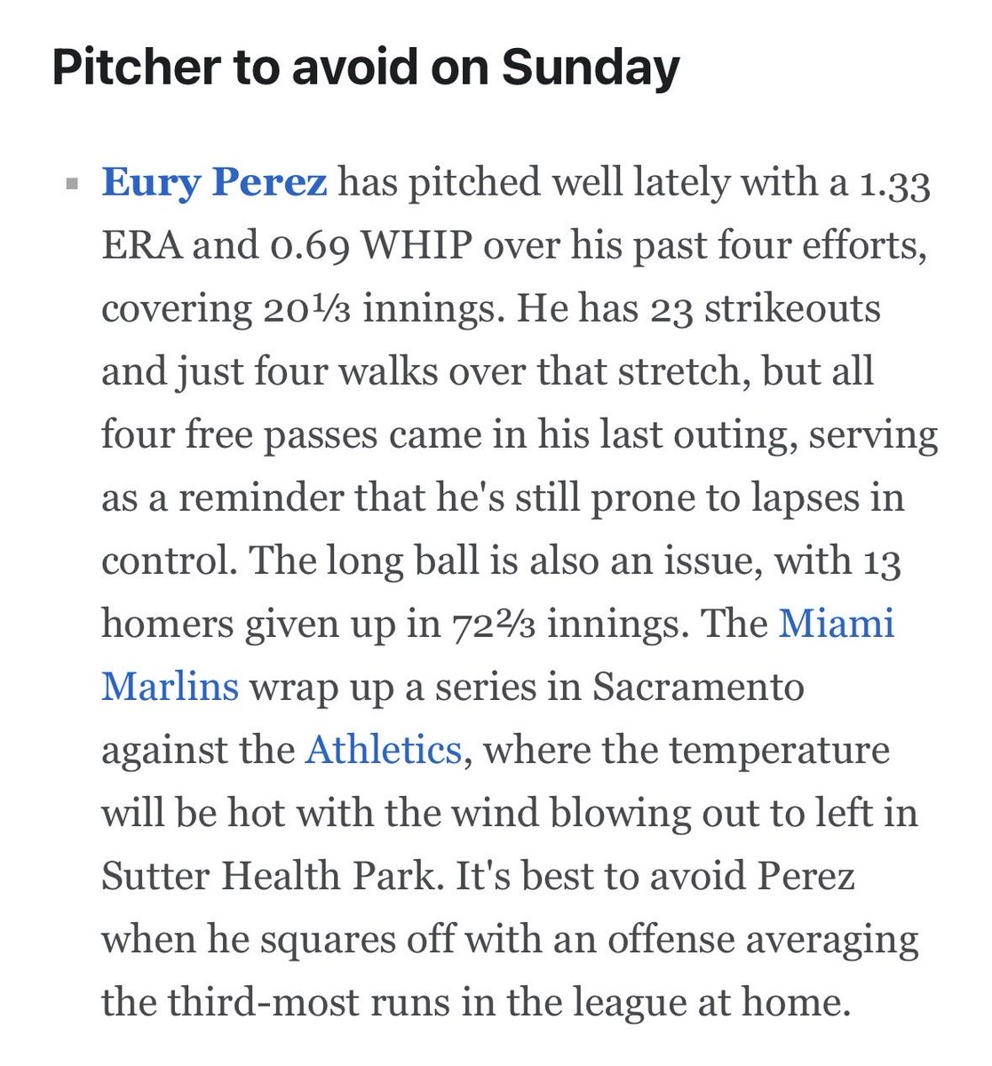 ChiefMikeWorks's tweet photo. Hey @espn, great call on Eury Perez. Nailed it. https://t.co/OlvzzeAs3O