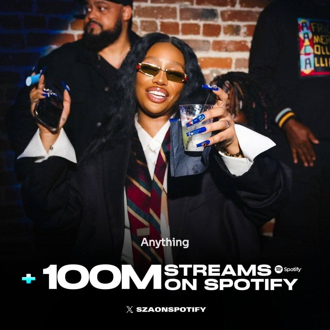SZAOnSpotify's tweet photo. .@SZA’s “Anything” has surpassed 100 MILLION streams on Spotify.

— It's her 70th song to achieve this milestone. https://t.co/XiRf6858RX