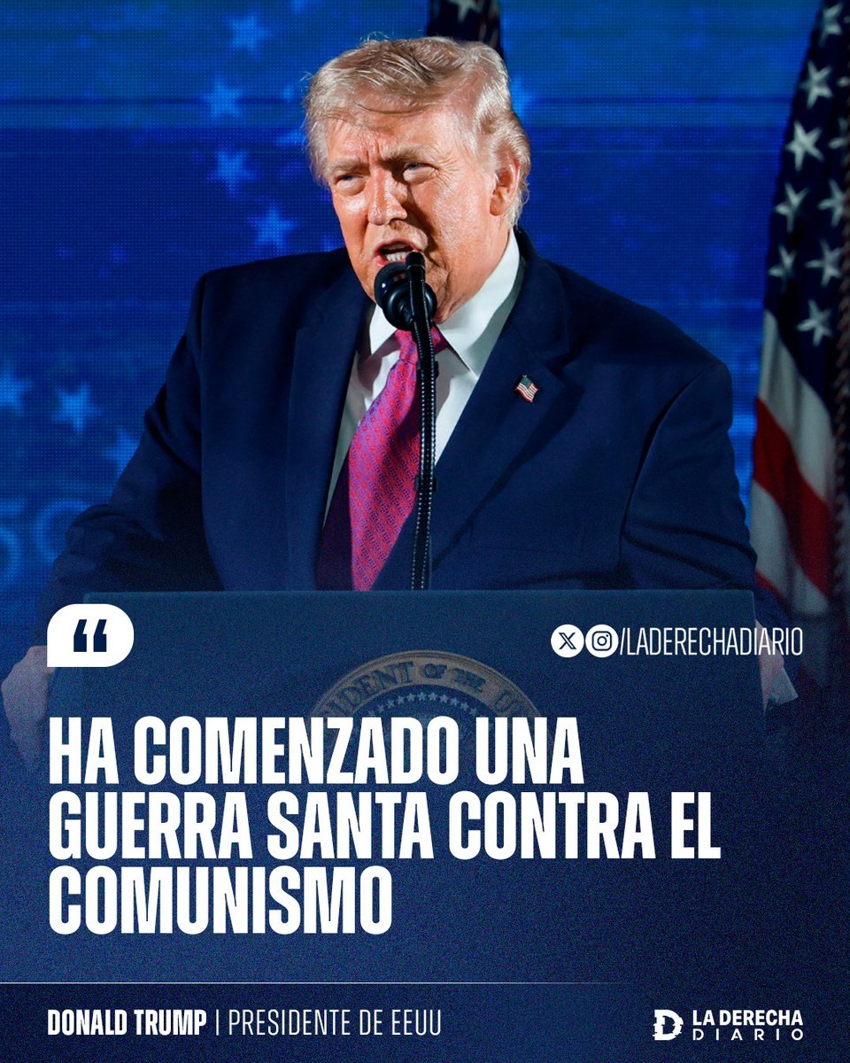 laderechadiario's tweet photo. 🚨🇺🇸 | "Ha comenzado una guerra santa contra el comunismo": Durante un histórico discurso contra el comunismo en las celebraciones por el 250º aniversario de los Estados Unidos, Donald Trump llamó a los patriotas a combatir la ideología asesina que avanza en su propio país. https://t.co/OmA5JkPg1P