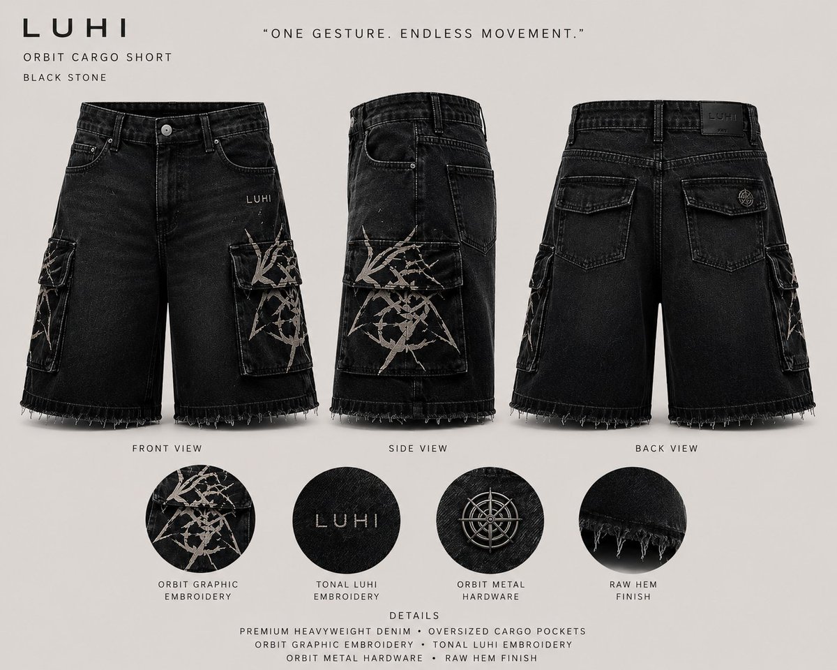 LuhiSteph's tweet photo. LUHI Orbit Cargo Short.
Built with purpose. Designed for movement. Every pocket, every stitch, every detail reflects a balance of utility and modern luxury.
One Gesture. Endless Movement.
#LUHI #OrbitCargo #Streetwear #LuxuryStreetwear #ContemporaryFashion #MensStyle https://t.co/UT333uppte