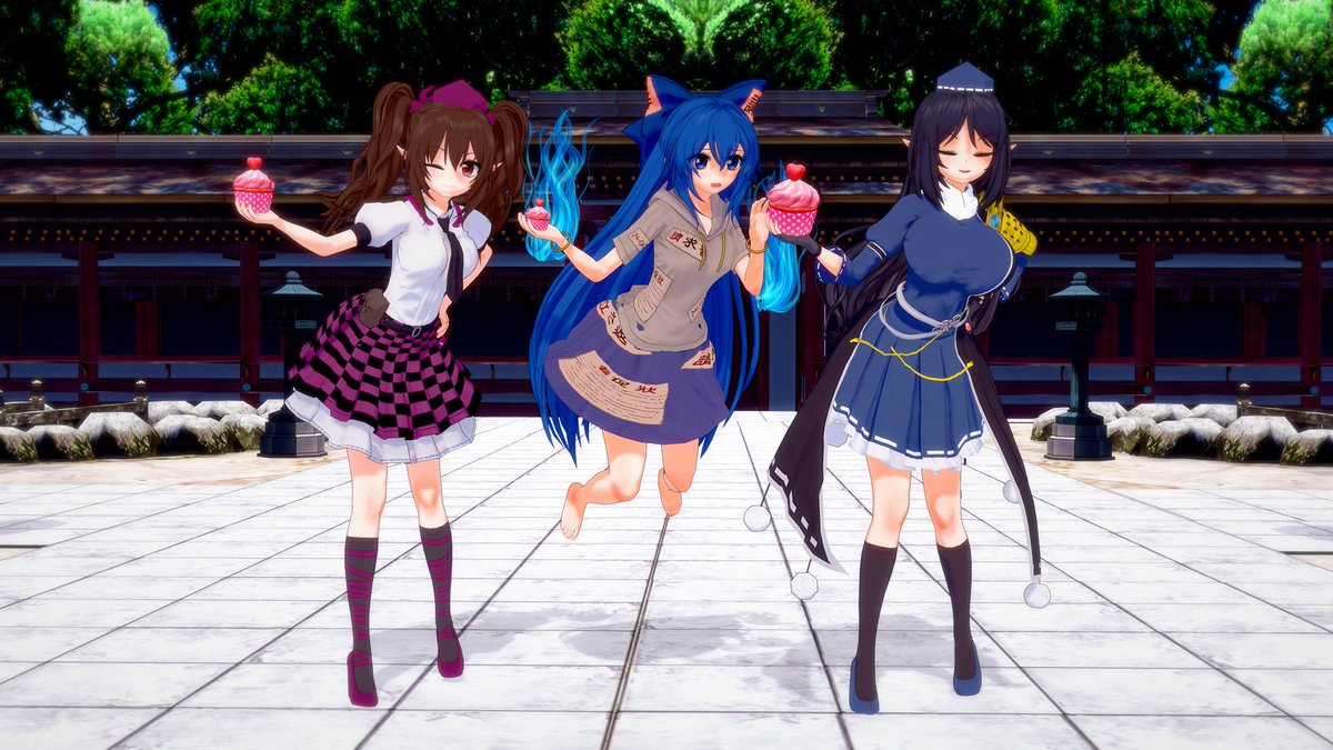 Tengukisser's tweet photo. Here's what I requested from @BigRed_KK as my reward; Hatate, Shion and Megumu together each holding a cupcake (as this happened to be close to my birthday), needless to say I'm very happy with what I got!
#touhou #東方Project https://t.co/qcziIhP0Cx