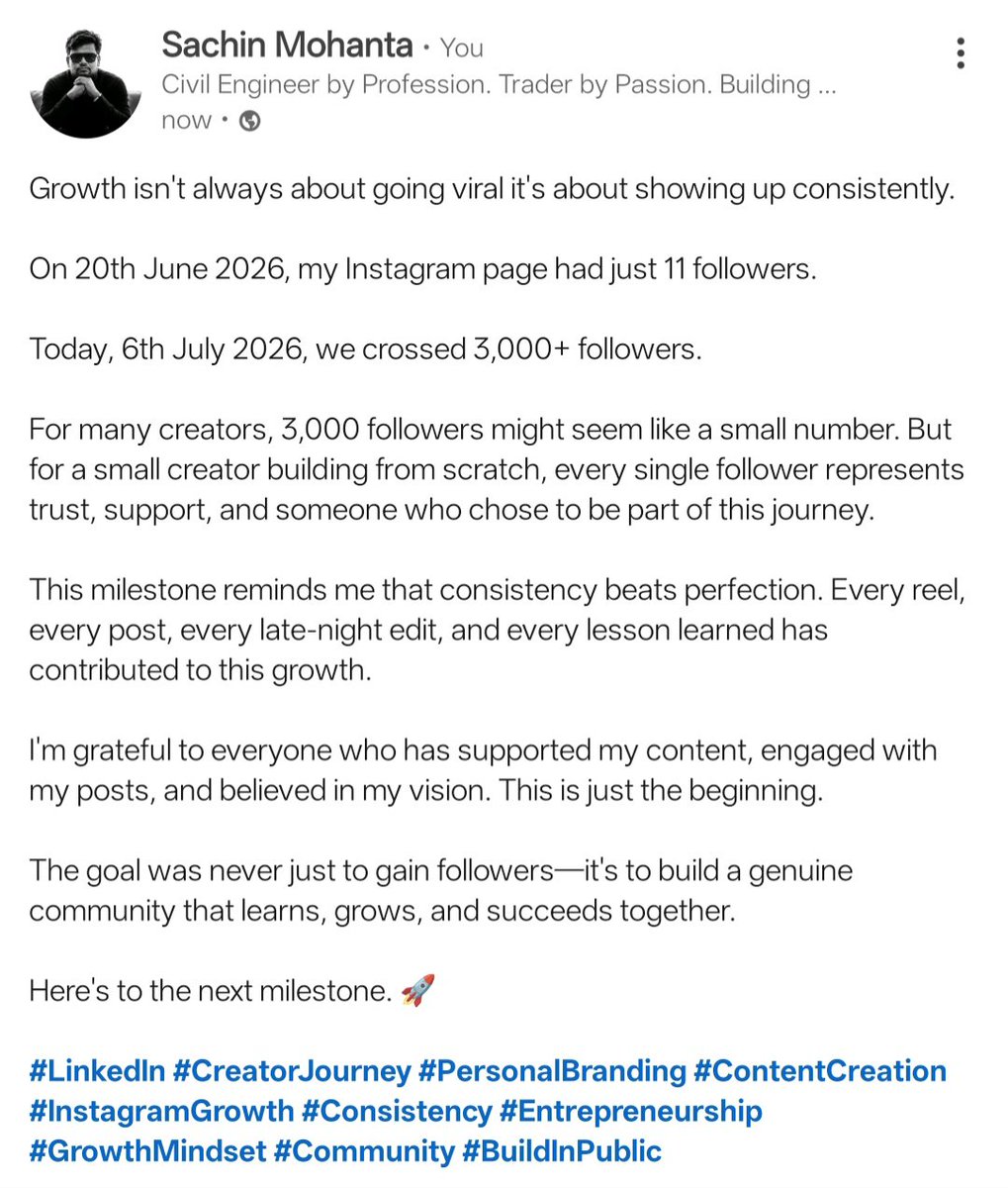 mrmasked03's tweet photo. From 11 followers on 20 June to 3,000+ followers on 6 July. 🚀

Started with almost nothing. 

For some, 3K is a small number. For me, it's proof that consistent effort compounds.

Thank you to everyone.

#InstagramGrowth #ContentCreator #BuildInPublic #Consistency #Growth https://t.co/26mEuQLvd0