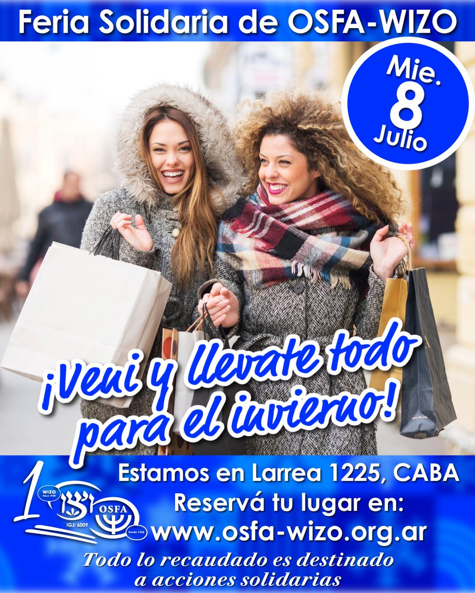 osfawizo's tweet photo. ¡Te esperamos en nuestra Feria Solidaria!
Miércoles, 8 de Julio de 13:30 a 17:30 hs.
Reserva tu lugar aquí: https://t.co/K4Y9FEF1A3
Todo lo recaudado es destinado a acciones solidarias.
Por más información comunicate por WhatsApp al: 11-3108-3125. https://t.co/KPAGuyPDtQ