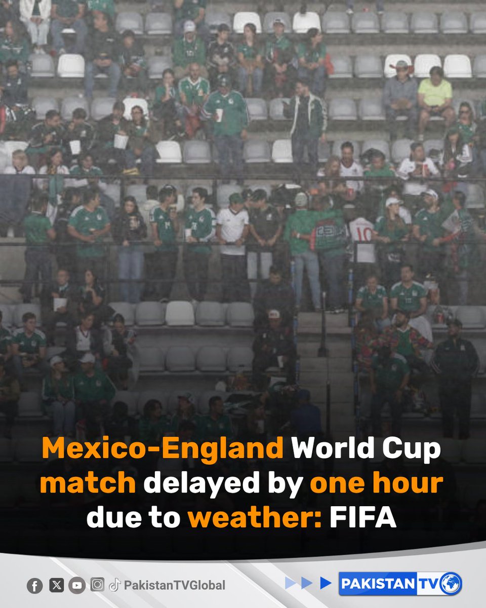 PakTVGlobal's tweet photo. Mexico-England World Cup match was delayed by one hour due to weather, FIFA officials said, according to AFP.
#FIFAWorldCup #Mexico #England #WeatherDelay #PakistanTv https://t.co/Sxh81Yw7Wj