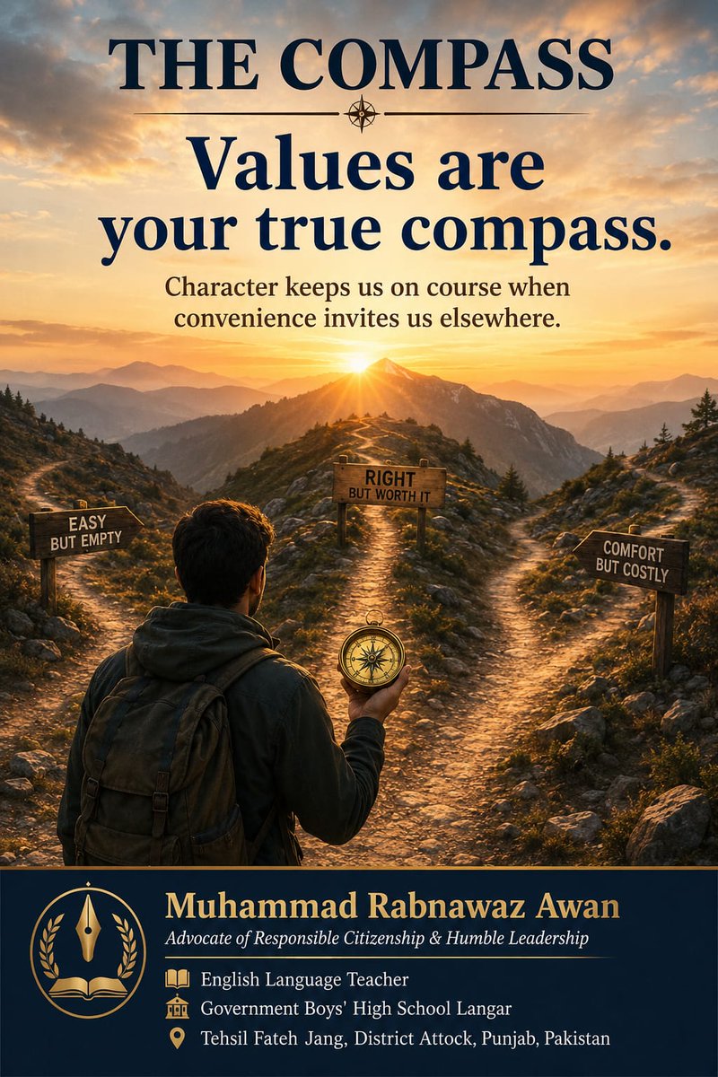 rabnawazminhaj's tweet photo. Today's Resolution: 

We choose principles over convenience, integrity over compromise, and character over applause.
#TodaysResolution
#TheCompass
#ValuesMatter
#Integrity
#ResponsibleCitizenship https://t.co/slVMrgzH7K