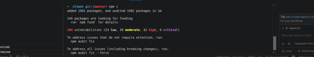 dexcripter's tweet photo. This was a tool i built a year ago. Made sure it had on vulnerabilities at the time. Came back again to meet this. 

I just love the JS ecosystem. https://t.co/A9zTD8yhYu