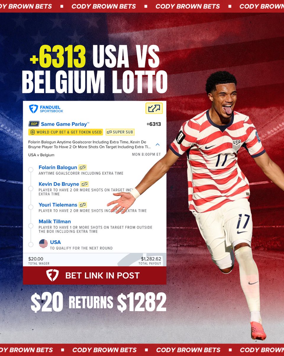 CodyBrownBets's tweet photo. $20 👉🏼 $1280 on Monday Night Soccer…

🔗 Tail on FanDuel: https://t.co/VB0Oiew17M

You know we’re going to put on a show. Makes sense to cash big on it. 🦅 

21+ only. https://t.co/EKyYGlNHWi