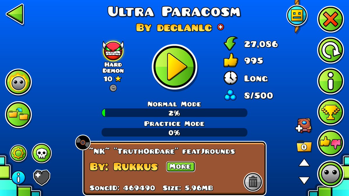 livyoshi_'s tweet photo. NEW TOP 15 JUST DROPPED!

Ultra Paracosm (not to be confused with the easy demon) is a remake of the extreme demon Hyper Paracosm, and is very likely the new hardest rated Nine Circles level! It was rated after Conix showed it to RobTop on stream. HOORAY! https://t.co/vrsgKvoKQN