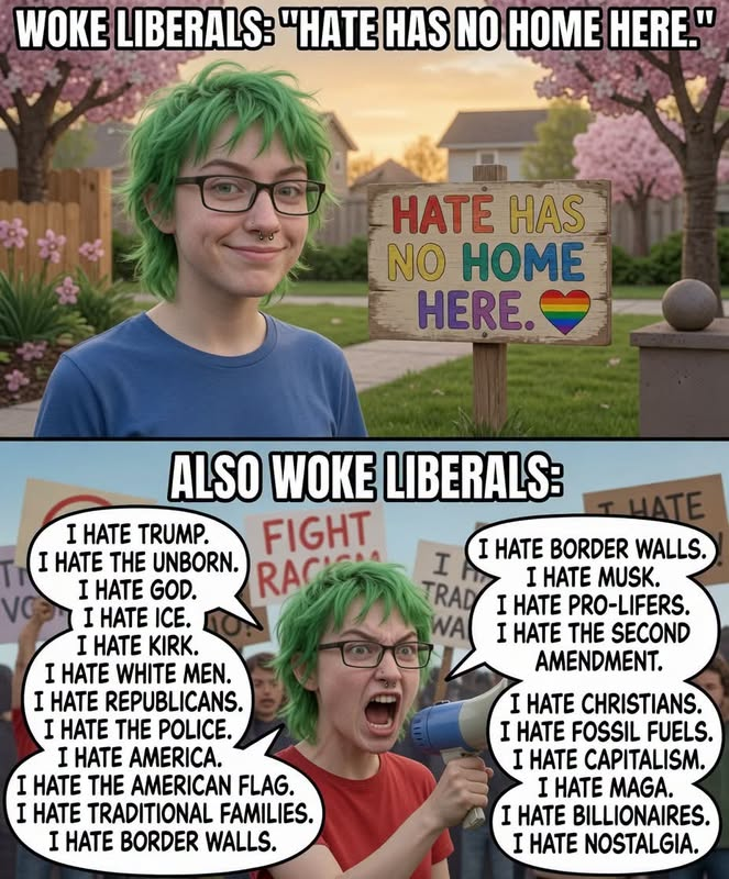 RYboating's tweet photo. This meme sums up the crazy left pretty well. 😉

No wonder they seem so miserable all of the time and are so violent.  

Their hearts are full of hate. https://t.co/VewtoJKxUH