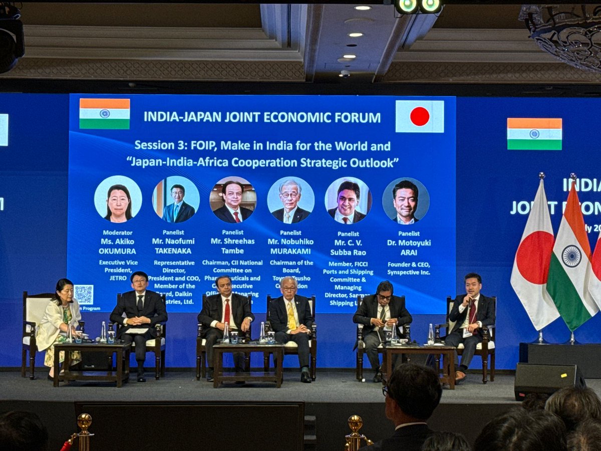 synspective's tweet photo. We are incredibly proud to share that our CEO, Dr. Motoyuki Arai, participated in the highly esteemed Japan-India Joint Economic Forum held in New Delhi on July 2nd, 2026 🇮🇳🇯🇵

This landmark event brought together top business leaders from both countries and was honored by the presence of the Prime Minister of India, Narendra Modi, and the Prime Minister of Japan, Sanae Takaichi.

Dr. Arai was a speaker in the panel session titled “Free and Open Indo-Pacific: Make in India for the World and Japan-India-Africa Cooperation Strategic Outlook.” 

#India #japan #indopacific #sustainablegrowth #space