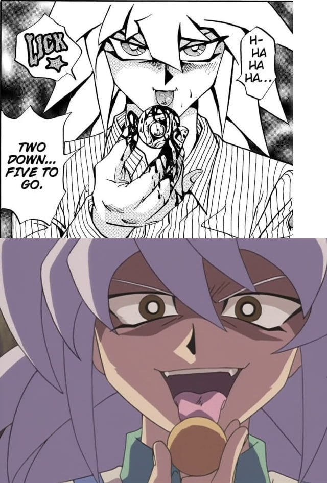 YuseiFudo292501's tweet photo. Dark Bakura/Yami Bakura licking Millennium Eye in Yu-gi-oh! Chapter 133 and Yu-gi-oh! Duel Monsters EP 041 https://t.co/qhgm5xdYL5