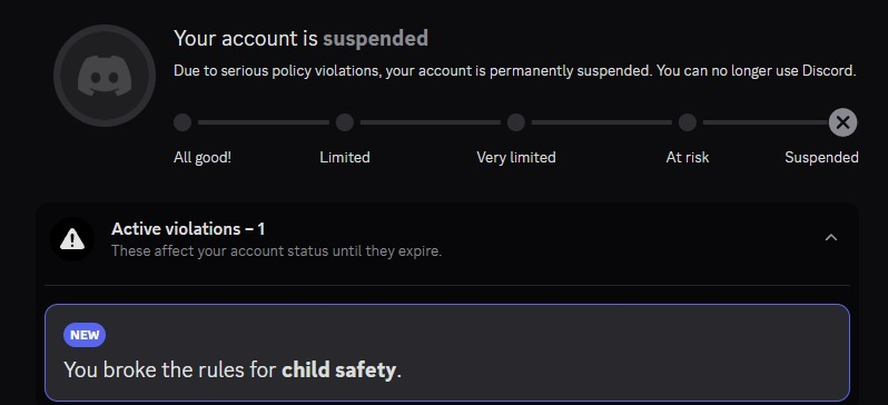 CraxelHigh_BZT's tweet photo. Everyone, please watch out on Discord. My account has been banned for no reason. Saying i have been banned for ,,child safety''. I was streaming something for my friend, with handcam on. I haven't read it all through, i realized it a few minutes later. @discord fix your ai. https://t.co/lZy67yM5hU
