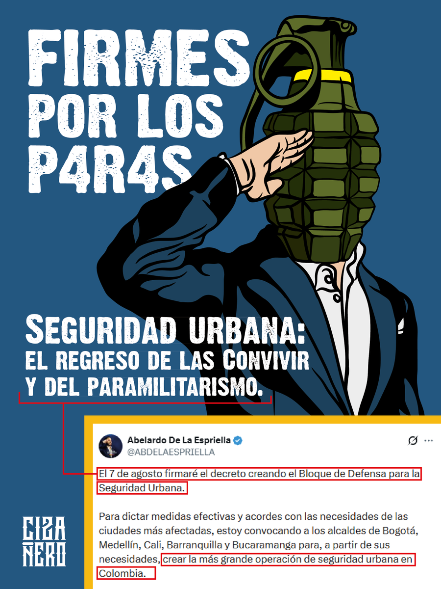 Cizanaparatodos's tweet photo. Seguridad urbana: el regreso de las Convivir y del paramilitarismo. https://t.co/0OTB5yAZ5S