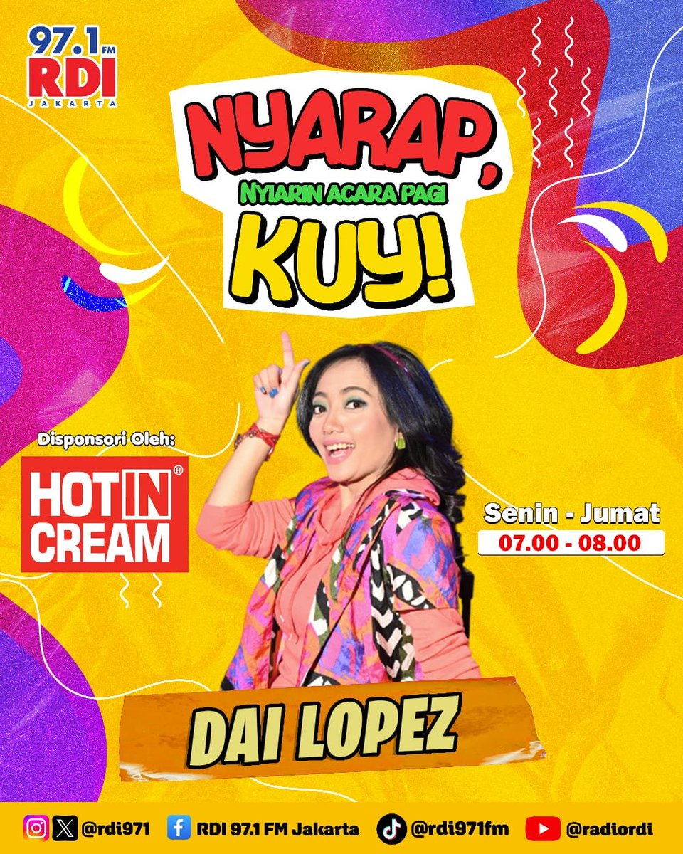 rdi971's tweet photo. Pagi pagi pagi!

Bikin seru pagi kamu yuk sekarang di #NyarapKuy bareng @hotincream.id

Siap gaspol? Absen dulu di #BURJO yaa! https://t.co/caxgxfYxAD