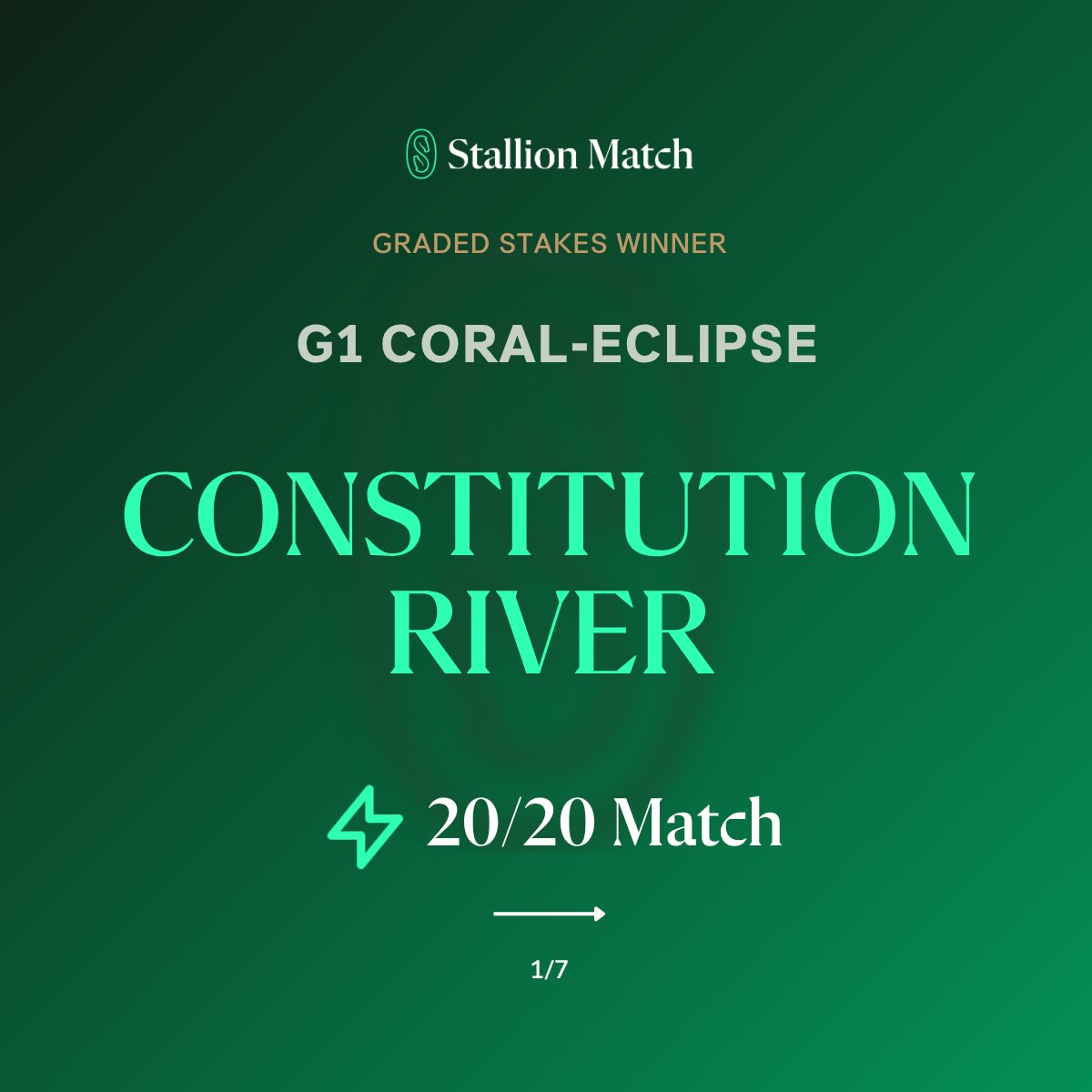 stallionmatch's tweet photo. 18 of 20. 🎯

That's how many of this weekend's Graded &amp; Group stakes winners rated a Perfect Match or 20/20 Match on Stallion Match — the elite ratings clustering in the elite races.

✨ Constitution River, Kensington Lane, Palace Of Arvernia + more 🔗 https://t.co/6jMzCRcvXH https://t.co/cOTWz3jViE