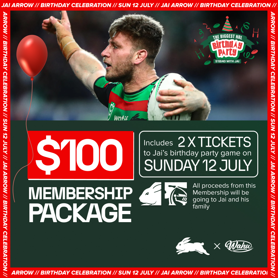 SSFCRABBITOHS's tweet photo. For just $100, become a Member and your money will go towards supporting Jai Arrow and his family.

You will get 2 tickets included to Jai’s Birthday Party game day on Sunday 12 July!

PLUS, secure a 2026 Membership pack and 15% off Merchandise.

Become a Member now 👉 https://t.co/fN49jpV1P5