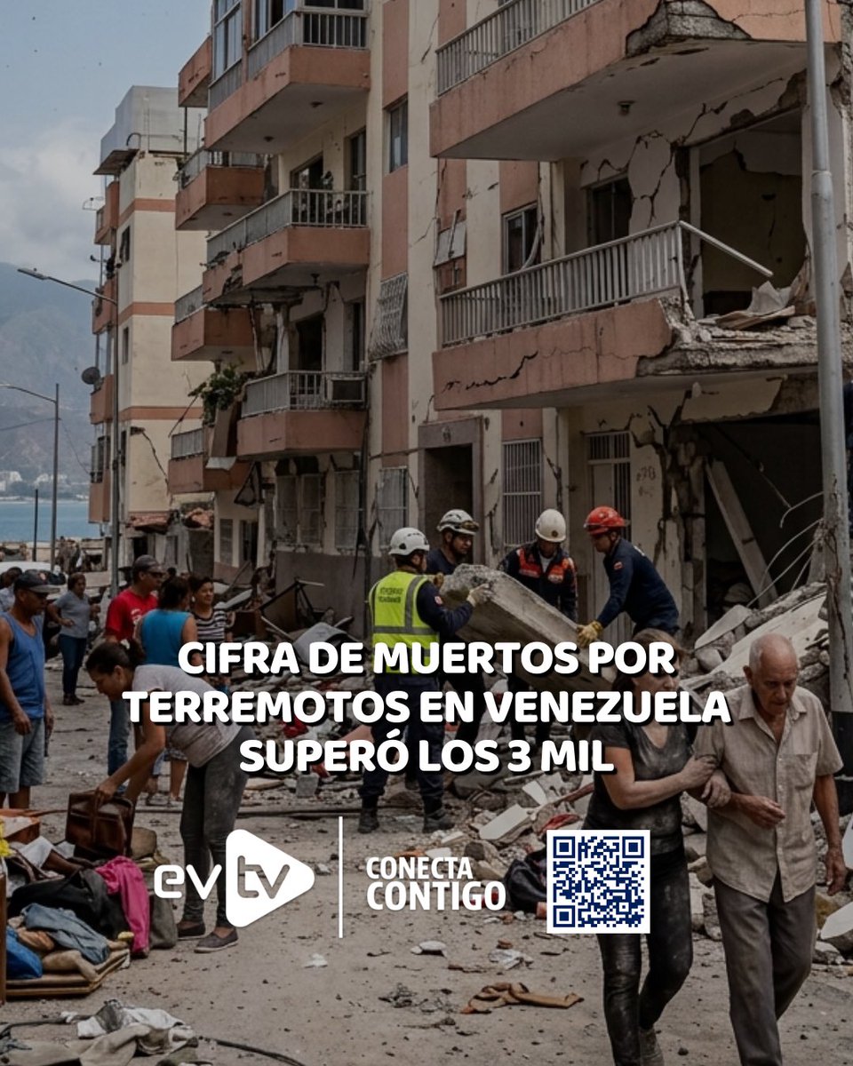 EVTVMiami's tweet photo. #TerremotoEnVenezuela | 🛑 Cifra de fallecidos por sismos escala a 3.342 víctimas mortales.

📊 El balance de los movimientos telúricos del pasado 24 de junio constató la pérdida de miles de vidas y dejó un saldo superior a los 16.700 heridos, de acuerdo al reporte oficial del gobierno de Delcy Rodríguez.

⚠️ La encargada del régimen, ordenó estructurar una brigada castrense especial para la mitigación de desastres naturales, en un intento por aplacar los severos cuestionamientos ciudadanos sobre el despliegue operativo militar durante la tragedia.

#NoticiasEVTV #TragediaEnVenezuela #LaGuaira