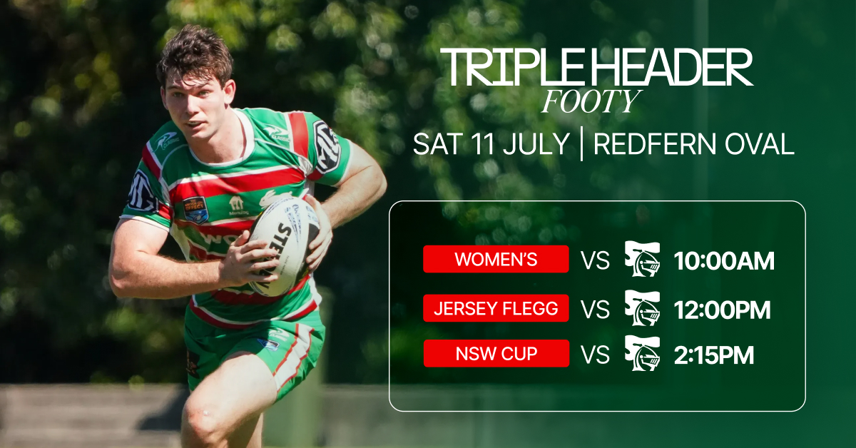 SSFCRABBITOHS's tweet photo. The South Sydney Rabbitohs will take on the Newcastle Knights in the Women's Premiership, Jersey Flegg Cup and NSW Cup in a huge day of triple-header Rugby League action at Redfern Oval on Saturday 11 July.

View Fixtures &amp; Learn More 👉 https://t.co/TfEqUo246W https://t.co/uPnBgVFZuH