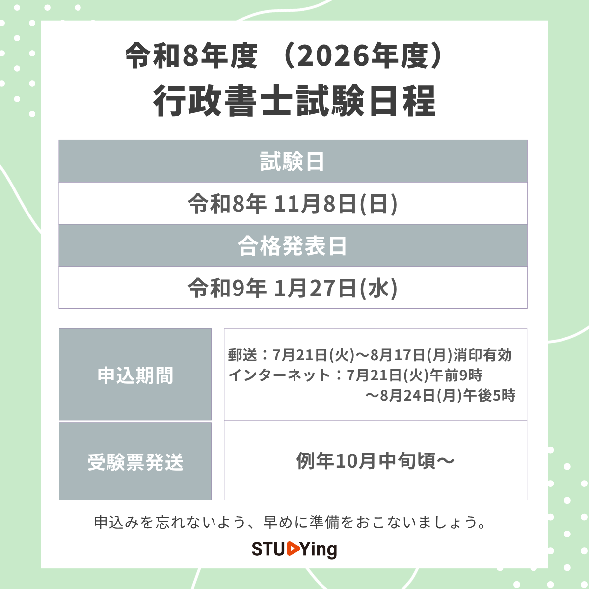 📢2026年度 行政書士試験日程が公示！ 今年度の試験概要が発表されまし