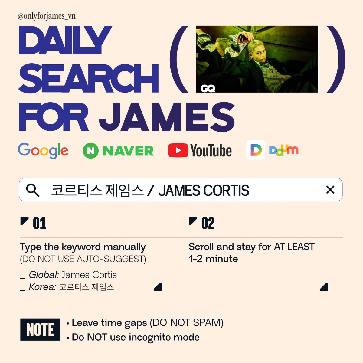 ofjsupport's tweet photo. 260706 | DAILY SEARCHING BOOST FOR JAMES 🦅 

🎯: 120 PROOFS

🔗 Google: https://t.co/Pty8ssI5o7
🔗 Naver: https://t.co/yNZO28Yrq5
🔗 Daum: https://t.co/UksnWPNcey

#JAMES #제임스 https://t.co/x5OyVTDpQ5