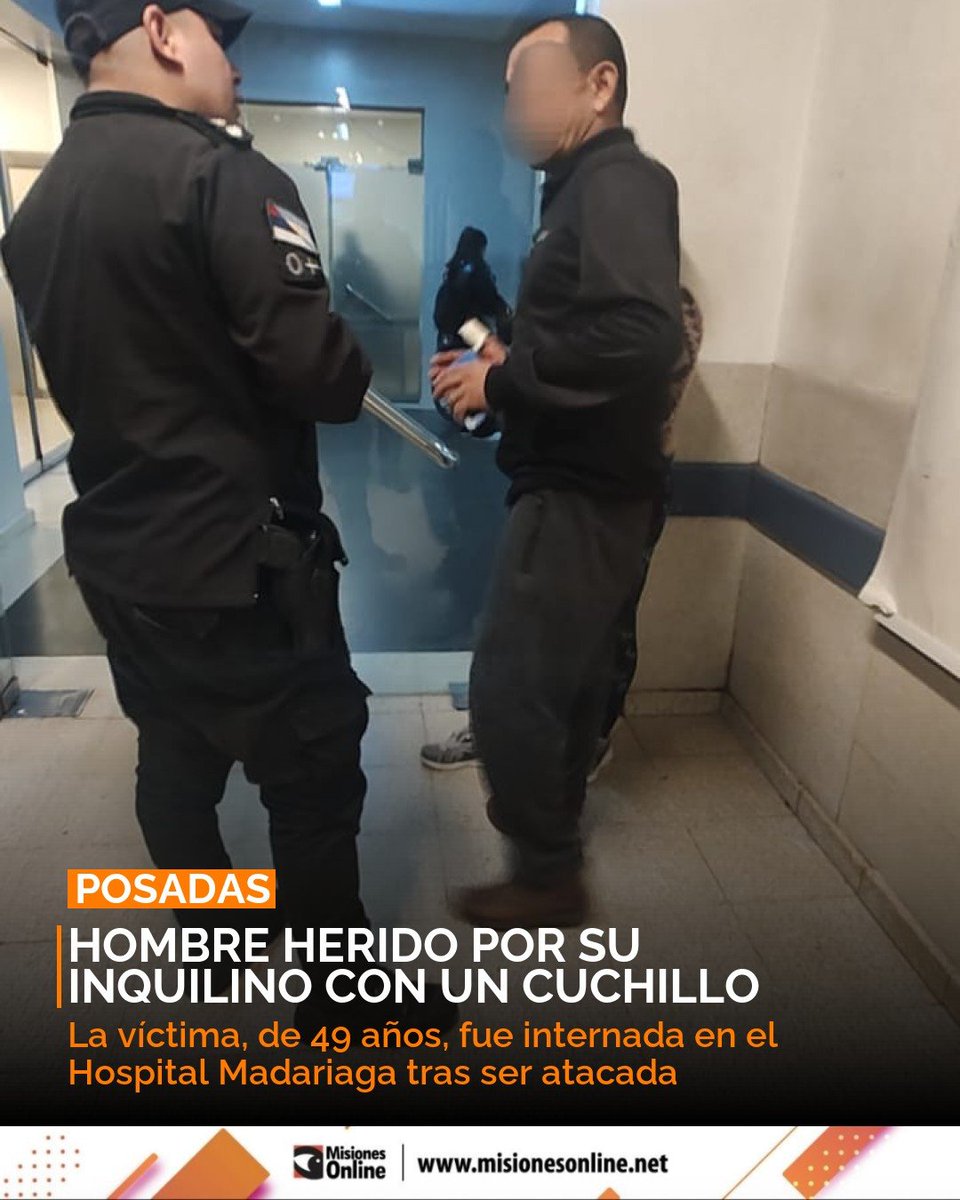 misionesonline's tweet photo. Ataque con cuchillo en Posadas: Un hombre de 49 años ingresó al Hospital Madariaga con herida en la espalda, presuntamente tras ser atacado por su inquilino. 🚨 Conoce los detalles del incidente: https://t.co/zClVCNOuKZ #Posadas #Sucesos #Agresion https://t.co/yEOxF0pcOh