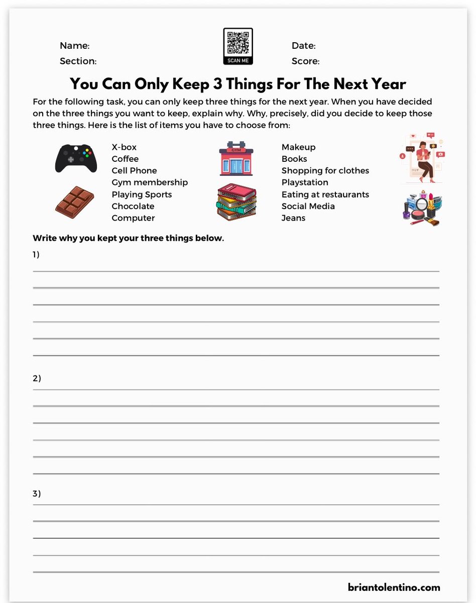 TolentinoTeach's tweet photo. Icebreaker Activity: You Can Only Keep THREE Things!

Link: https://t.co/zbRwdHMI37 https://t.co/yQzce0LfYj