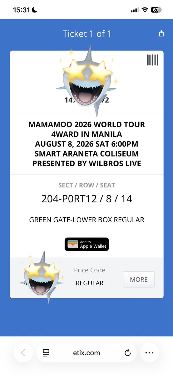 strarraberi's tweet photo. wts lfb ph

mamamoo world tour 4ward concert in manila

lower box reg 
sec 204 row 8 seat 14 

selling for ₱10k 

rfs: secured prio seat

can do meet up around bacoor for transferring of tix or will send directly to your email

#MAMAMOOPH
#MAMAMOO_2026_WORLD_TOUR #4WARDinMNL https://t.co/1ZtauzuksE