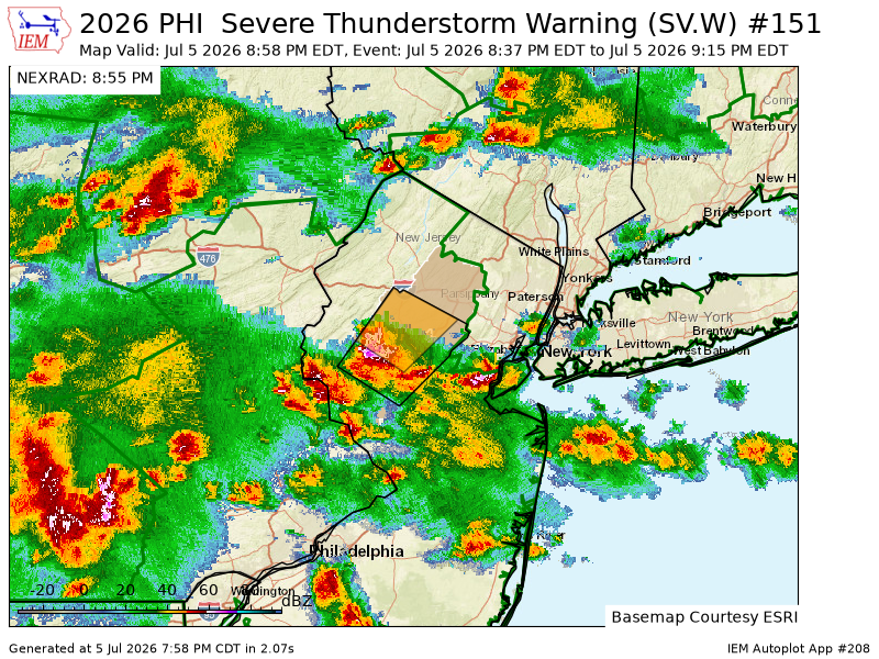 WCCH2024's tweet photo. PHI continues Severe Thunderstorm Warning [wind: 60 MPH (RADAR INDICATED), hail: 1.00 IN (RADAR INDICATED)] for Hunterdon, Morris, Somerset [NJ] till 9:15 PM EDT https://t.co/Rrh20YIfSX https://t.co/w01LIyzmJ8