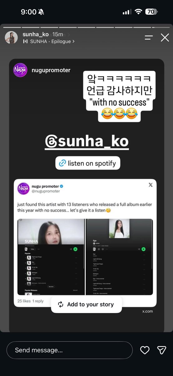 nugupromoter's tweet photo. her laughing about us saying "with no success" is so😭😭 https://t.co/kTE48KqXh1