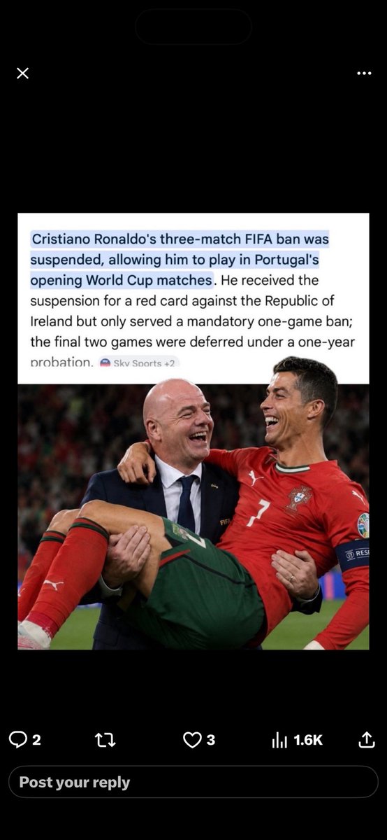 RyanGilman151's tweet photo. @M38555500Mannie @cnnbrk But it’s OK when FIFA has been known to do it for other people, right?… https://t.co/IksTABgU99