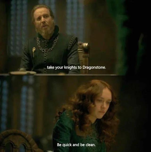 danyzstarlight's tweet photo. “you slew my father without ceremony.” yeah exactly like how he wanted to do to a pregnant rhaenyra and her entire family while they slept. and alicent was in the room so she should stop pretending like she doesn’t know that. #HouseOfTheDragon #HOTD #DemDragons https://t.co/577CDoytIB