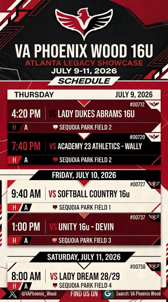 GiannaPitzer's tweet photo. Schedule for the upcoming Atlanta Legacy Showcase!!! So excited to be in Atlanta!!! @legacyshowcase1 @AllenWoodTow @VA_Phoenix_Wood @k_sut918 @AshPaige2030 https://t.co/c98SxkiH2x