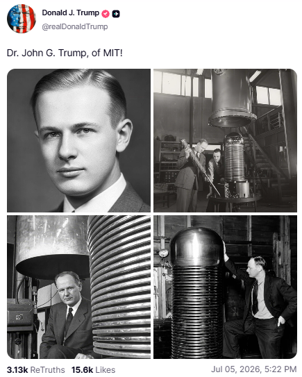 evrfukuda's tweet photo. Trump postou isso à algumas horas atrás em sua rede social, vocês sabem quem foi John Trump?

O cara que confiscou todos os arquivos de Nikola Tesla, principalmente no que diz respeito a ENERGIA LIVRE. https://t.co/PbmH2MdCqc