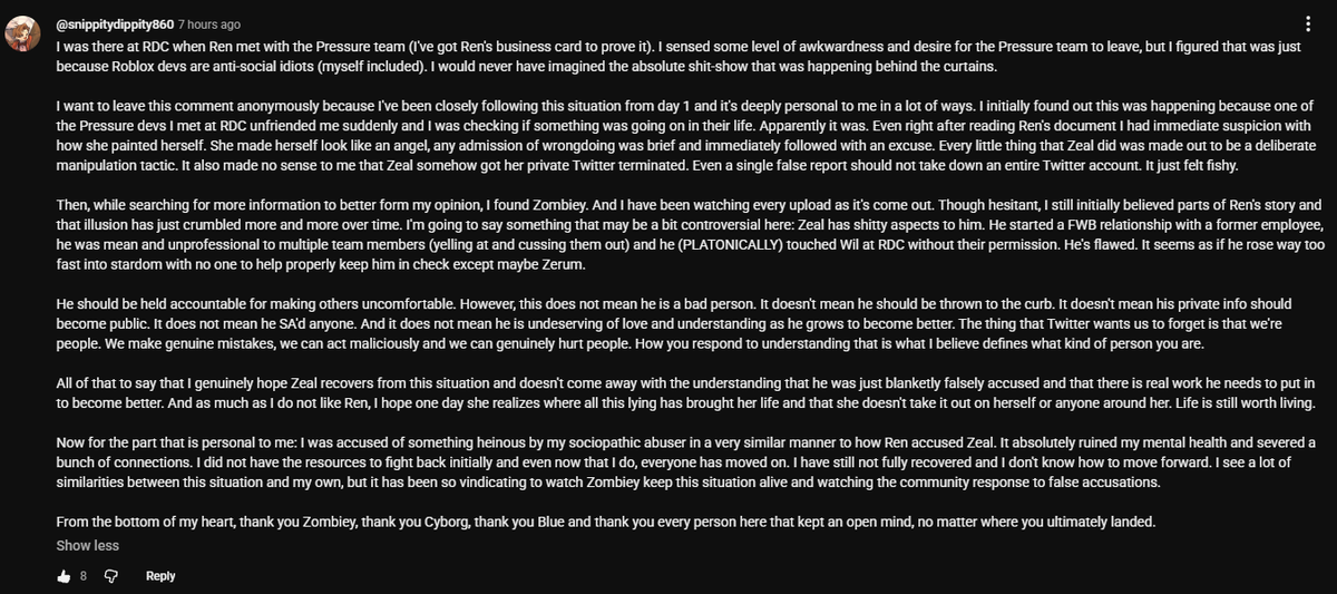 moch1sweet's tweet photo. A comment I've found, read, understood, and agree with from @zombieylol's latest video with @SearingCircuits. I think of this person as yet again, technically, another witness to add to this situation. What are your thoughts?
#pressuresituation #ren #zeal #roblox #rdc2025 https://t.co/3lzcT17Rsf