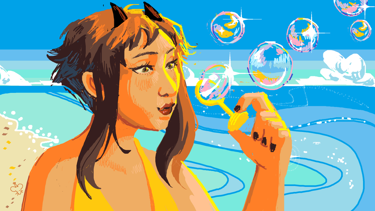 tessongas's tweet photo. payasa en la playa (inspirado por una captura de tomodachi) https://t.co/kz7ppKN7MN