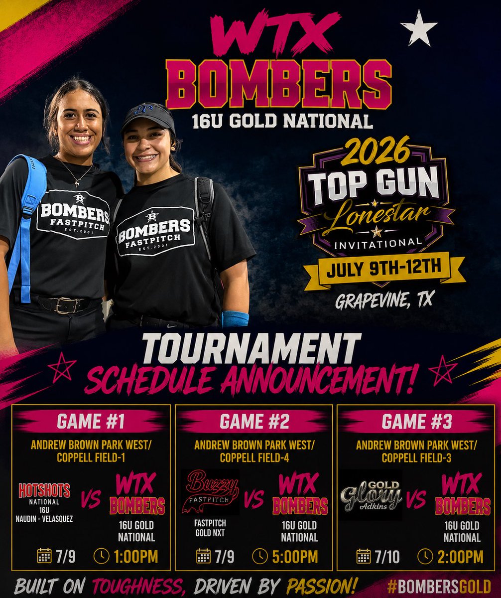 KatMarquez09's tweet photo. I have a great opportunity to play with the WTX Bombers 16u Gold National again this weekend at the Top Gun Lonestar Invitational! Can’t wait to hit the field with my friend @madilynbarrient https://t.co/6jv5WEcvCe