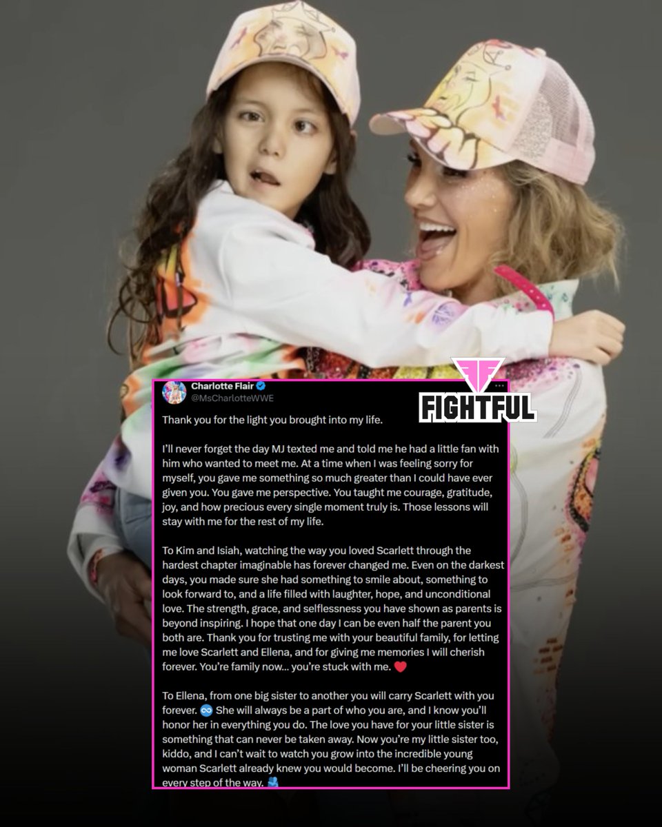 Fightful's tweet photo. Charlotte Flair remembers her friend Scarlett Guillen.

Scarlett sadly passed away over the weekend after battling Diffuse midline glioma (DMG), an aggressive form of brain cancer. She was just eight years old.

❤️ https://t.co/69xwM1YwmB