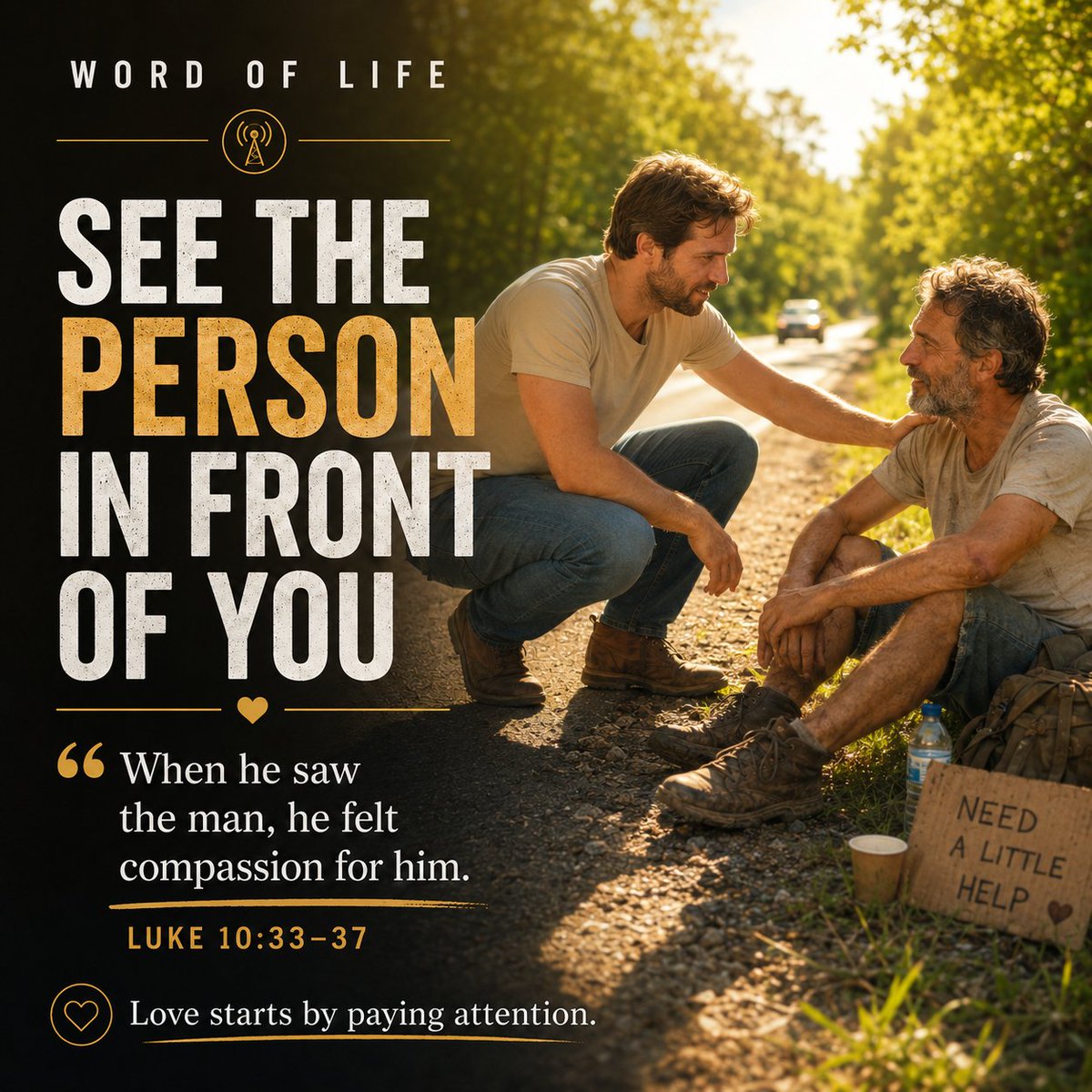 885jfm's tweet photo. Who is easy to miss when life gets busy?
In Luke 10, the Samaritan didn’t just pass by. He saw the man, felt compassion, and came near.
Love starts by paying attention.
Who noticed you when you needed it most?
#WordOfLife #LoveWhereYouAre https://t.co/UTkGTKYqzQ