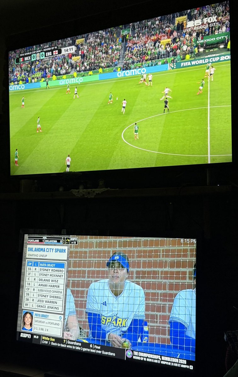 senoroukc's tweet photo. The Fever game is in the books! 🏀

Now I've got the Mexico match on the main TV 🇲🇽⚽ and the Oklahoma Spark softball 🥎 game on the extra TV. 

Sports-filled evening doesn't get much better than this!

#Mexico #Fever #OKCSpark #Softball #SportsNight https://t.co/OzDwZIbyiF