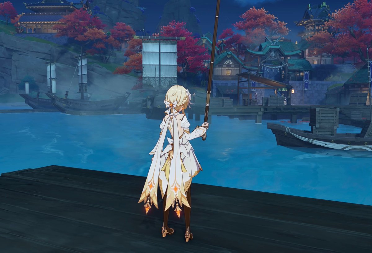 grimoireghostie's tweet photo. it kinda stinks that only the traveler can hold the fishing rod in game. i would love to make other playable characters fish, preferably the ones who’d find it undignified. make ayato struggle with a catch. force lohen to do it or something ya know https://t.co/jRaEcba3uK