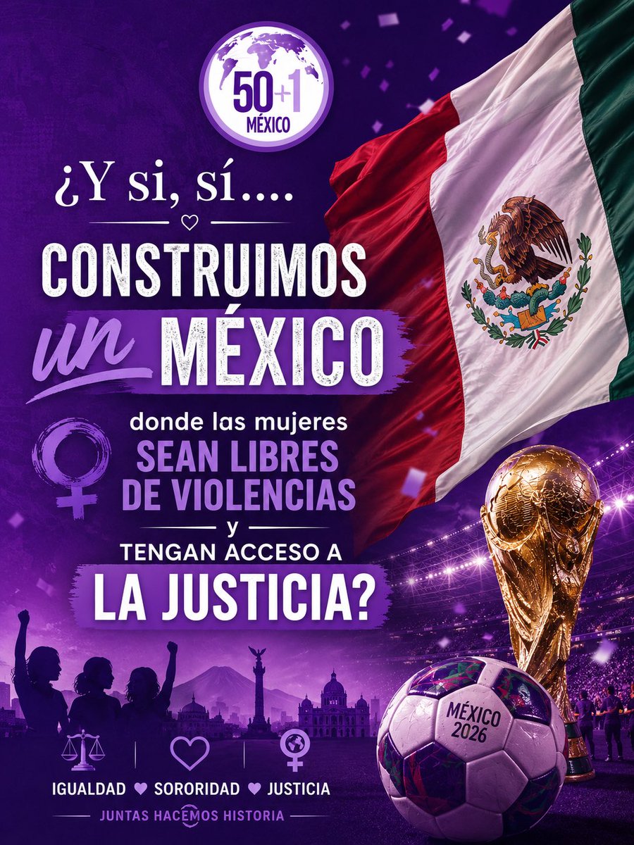 50mas1mexico's tweet photo. ¿Y si, sí… construimos un México diferente? 🇲🇽💜 Un México donde ninguna mujer viva con miedo.
Donde la libertad no sea un privilegio, sino un derecho. Donde el acceso a la justicia sea una realidad y no una promesa.¿Y si, sí lo hacemos posible?
#50Más1México #LibresDeViolencias https://t.co/zVnDUNnoaU
