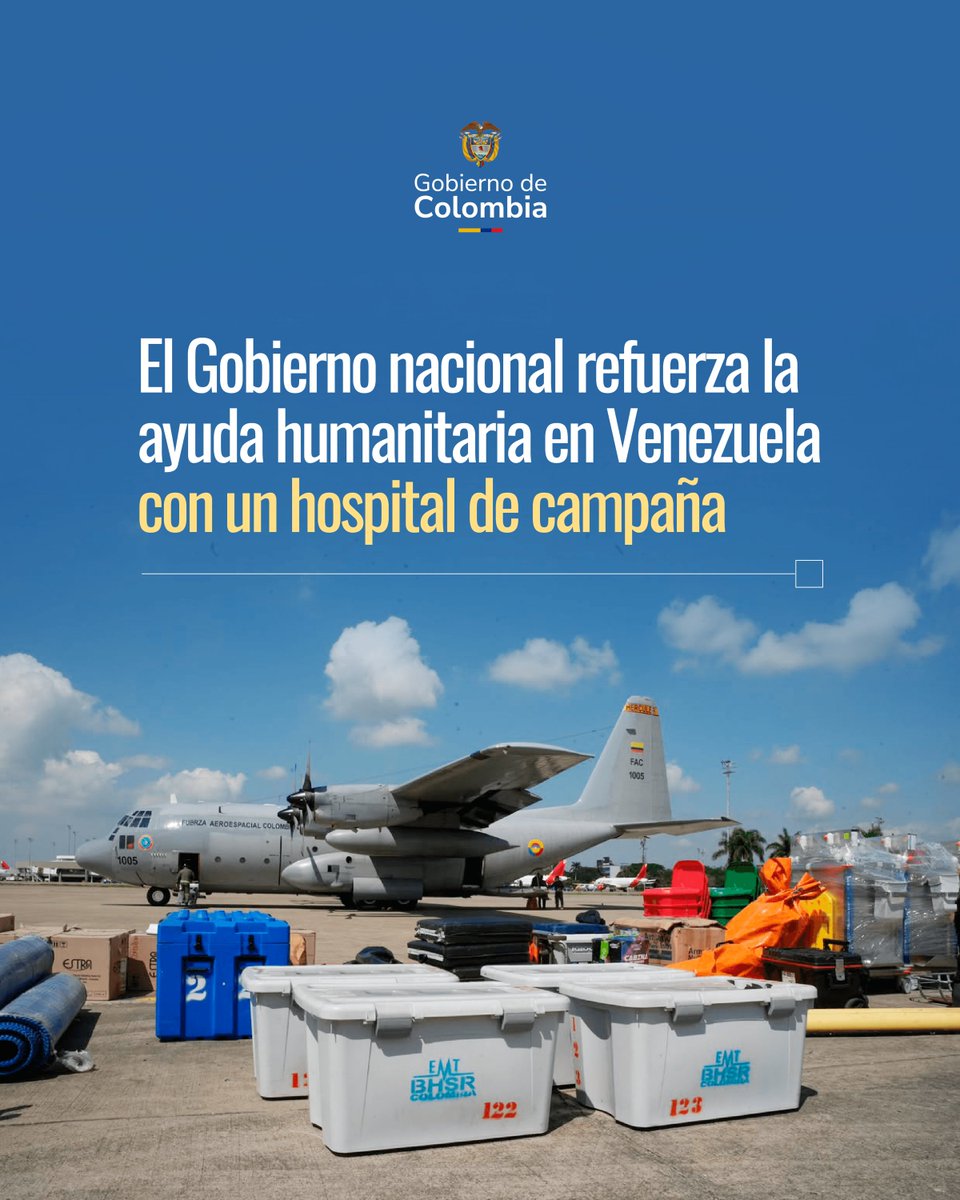 infopresidencia's tweet photo. Colombia amplía su ayuda humanitaria a Venezuela con el envío de un hospital de campaña para fortalecer la atención médica a las personas afectadas por el terremoto.

La misión del Gobierno del Presidente @PetroGustavo, liderada por la @UNGRD con el apoyo de la @FuerzaAereaCol y @MinSaludCol, permitirá atender hasta 150 pacientes al día con un equipo de 35 profesionales de la salud. 

Además, envíamos camas hospitalarias, medicamentos, equipos médicos y otros insumos esenciales para apoyar la respuesta a la emergencia.