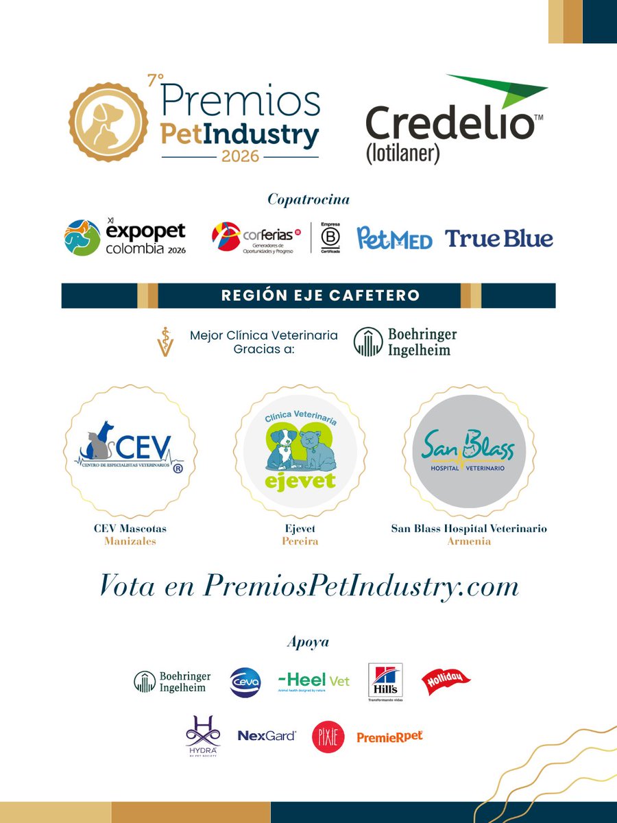 PetFamilyMag's tweet photo. Eje Cafetero, tus favoritos ya están nominados 🐾💛

La #RegiónEjeCafetero tiene clínicas, pet shops, colegios/guarderías y peluquerías buscando tu voto en los #PremiosPetIndustry Credelio.

Vota en https://t.co/sUtfDHdFaJ y apoya a tu familia #PetFamily. https://t.co/1di20cCuXa