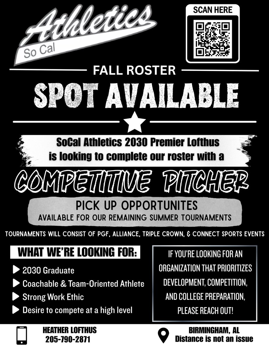 SoCal2030's tweet photo. As we prepare for the fall season, we are looking to add another pitcher to our roster. 

If you’re looking for a competitive environment, exceptional teammates &amp; families, &amp; an organization committed to helping athletes reach the next level, reach out!

@BSherSB @08SCANATIONAL https://t.co/ihd6RTDECu