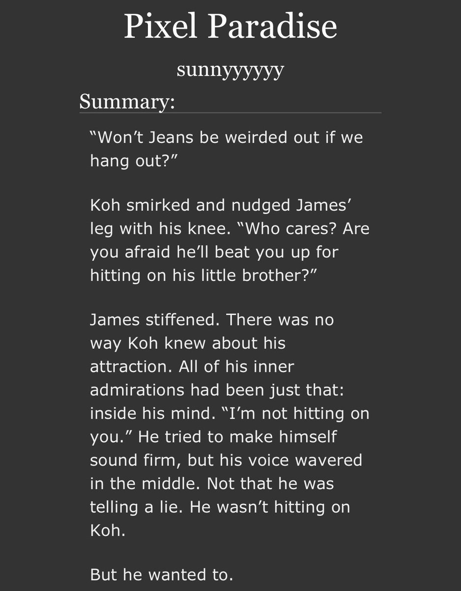 sunnyyyhoney's tweet photo. I posted a KohJames fic, it’s a quick read (2k words)! I’ll be posting one-shots all week for 
WinTang’s different ships 🩵🤍
https://t.co/qiEI4fPN8u

#JulyWithWinnySatang https://t.co/o524dMw9s3