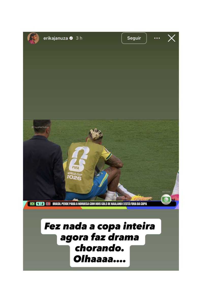 choquei's tweet photo. 🚨FAMOSOS: Érika Januza crítica CHORO de Neymar após eliminação da Copa: "Fez nada a copa inteira. Agora faz drama chorando… olhaaa" https://t.co/vkXZyz8Ks8