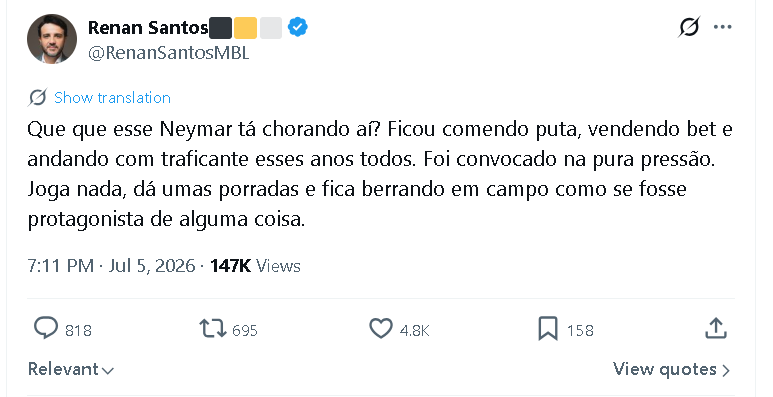 WillianTavares9's tweet photo. ALÔ, Neymar pai @neymarpaireal lembra desse cara aqui que o senhor falou que iria processar? Então, ele está imputando crimes contra o seu filho novamente, inclusive falando que ele estava andando com traficantes 'esses anos todos.' https://t.co/5HxPDT7Dzp