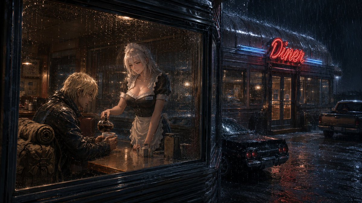 SilentIcyShadow's tweet photo. Ein regnerischer Abend im Diner und der kleine Vorfall.
#ki #gpt #grok #diner #fantasy #anime #crime #police https://t.co/abs9puKRDJ